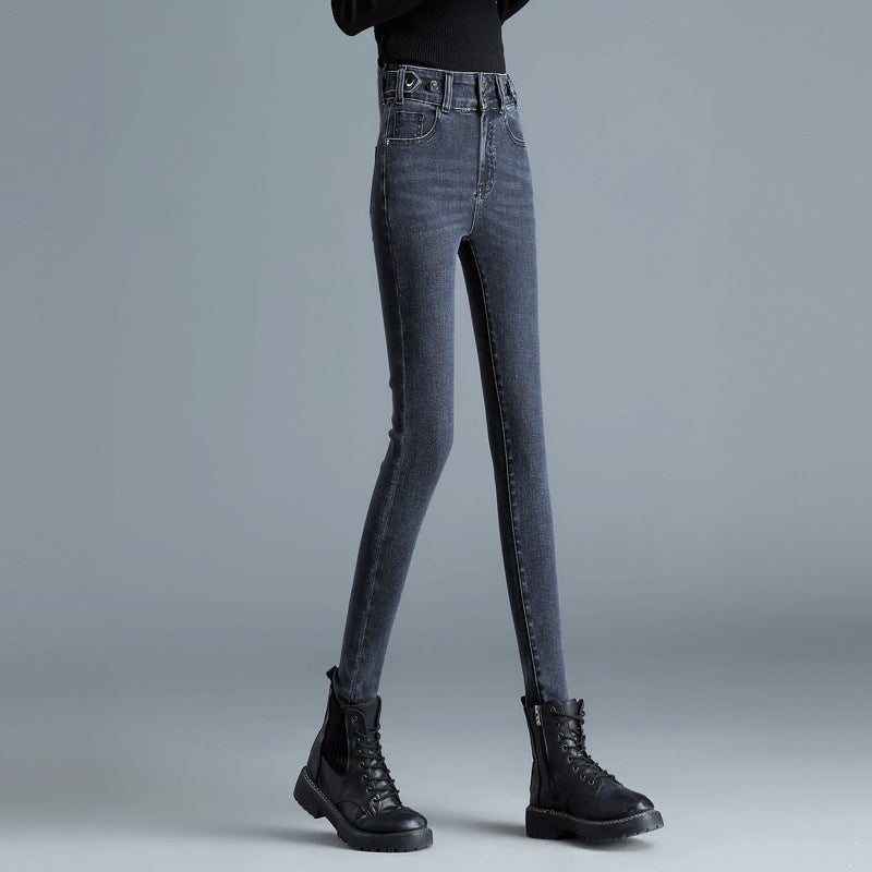 High Waist Stretch Jeans Tight And Warm Skinny Pants Women