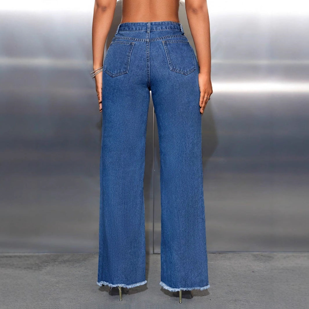 Leisure Ripped Wide Leg Denim Trousers