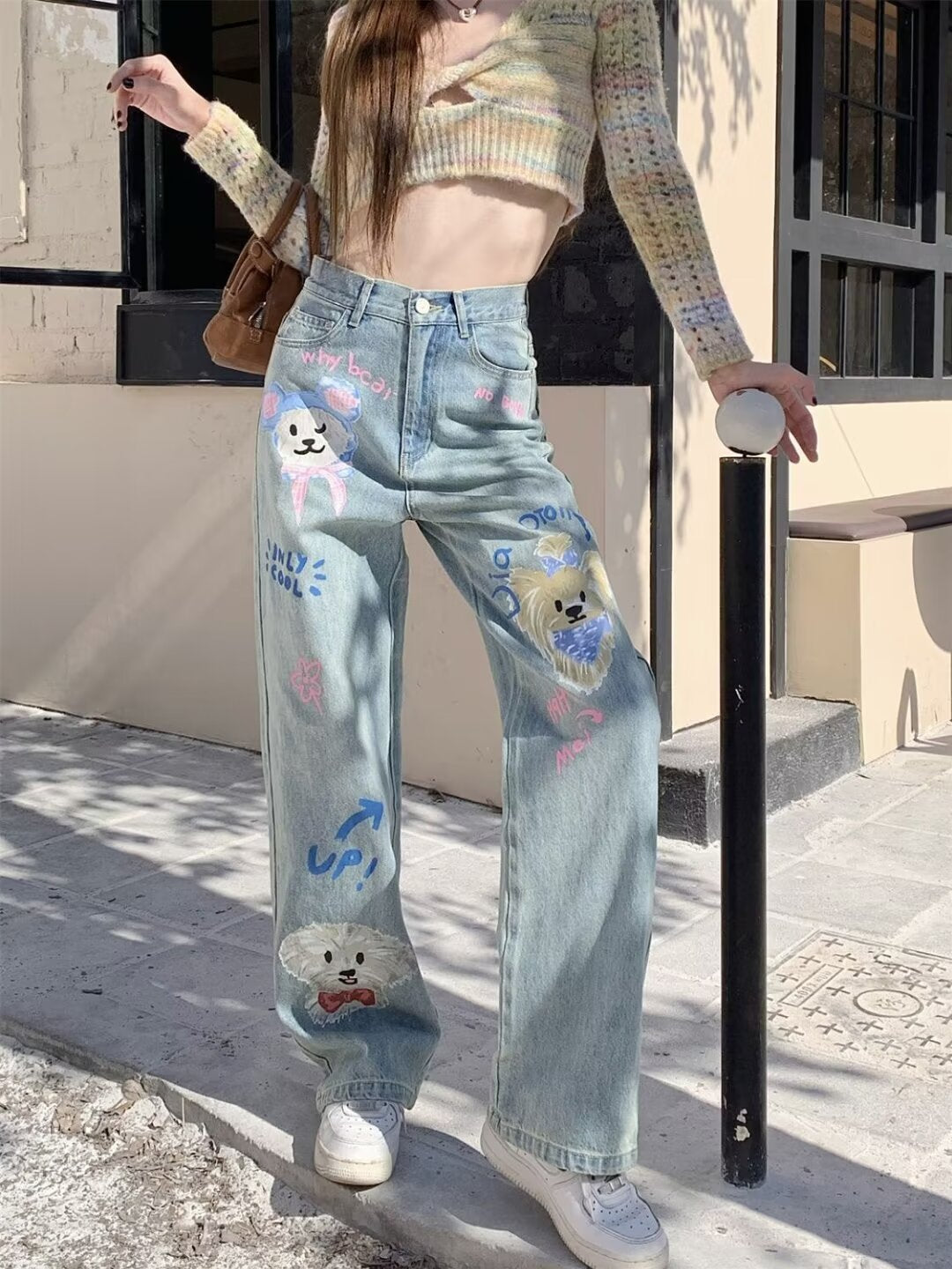 Graffiti Printing Women's High Waist Loose Straight Wide Leg Jeans