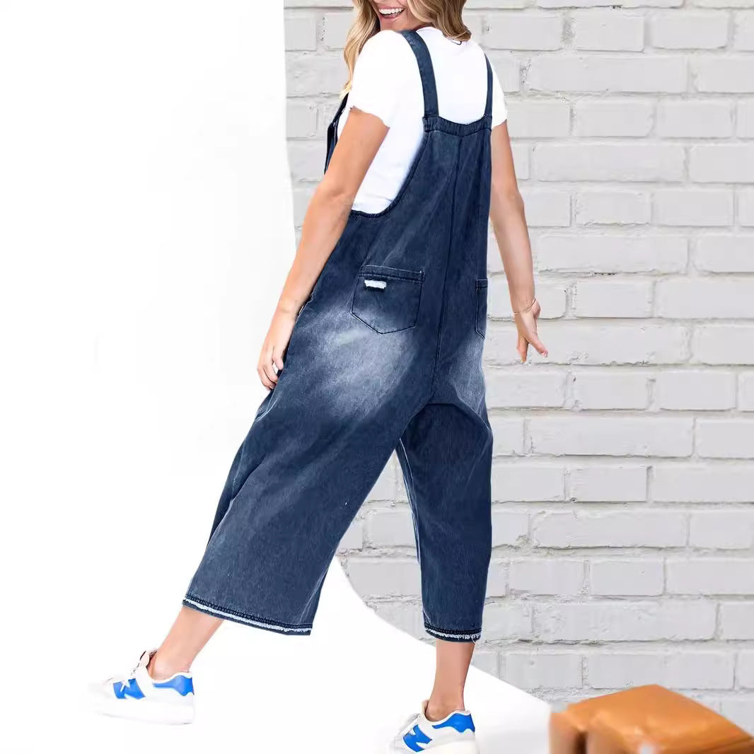 Denim Suspender Pants Loose Women's Wear