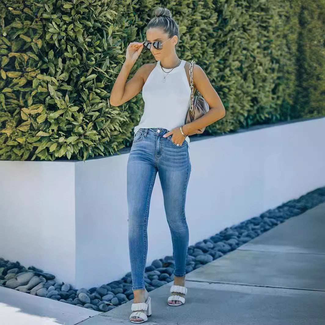 Light Blue Elastic Denim Skinny Pants