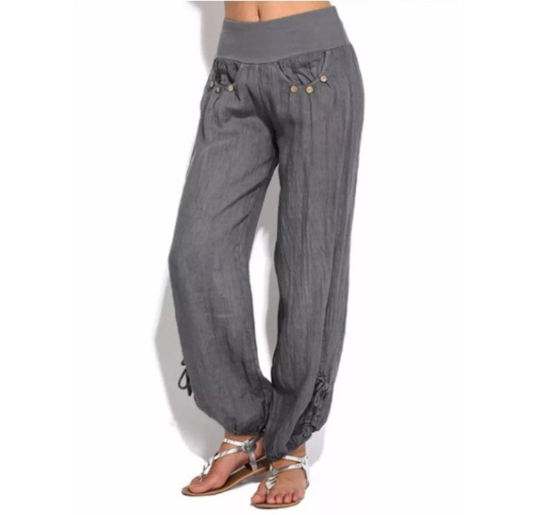 New Loose Button Decorations Casual Wide-leg Trousers Women