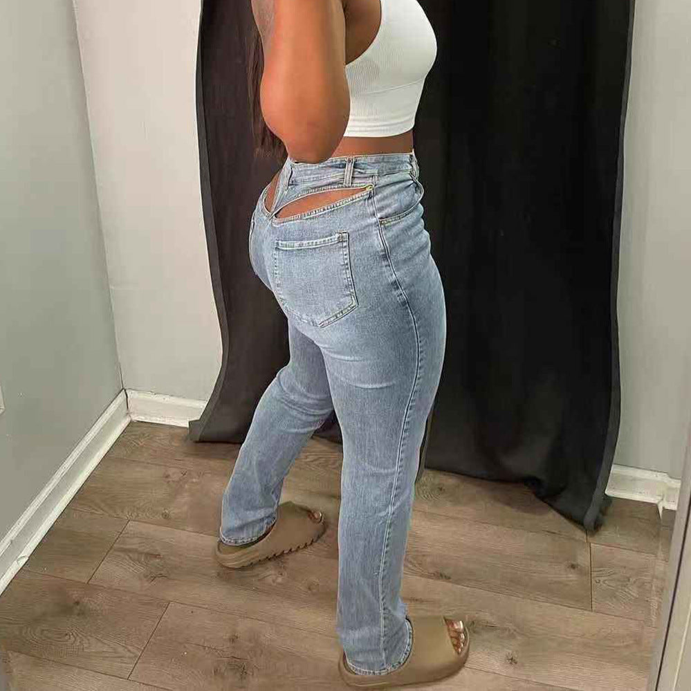 Washed Zipper Button High Waist Sheath Sexy Jeans