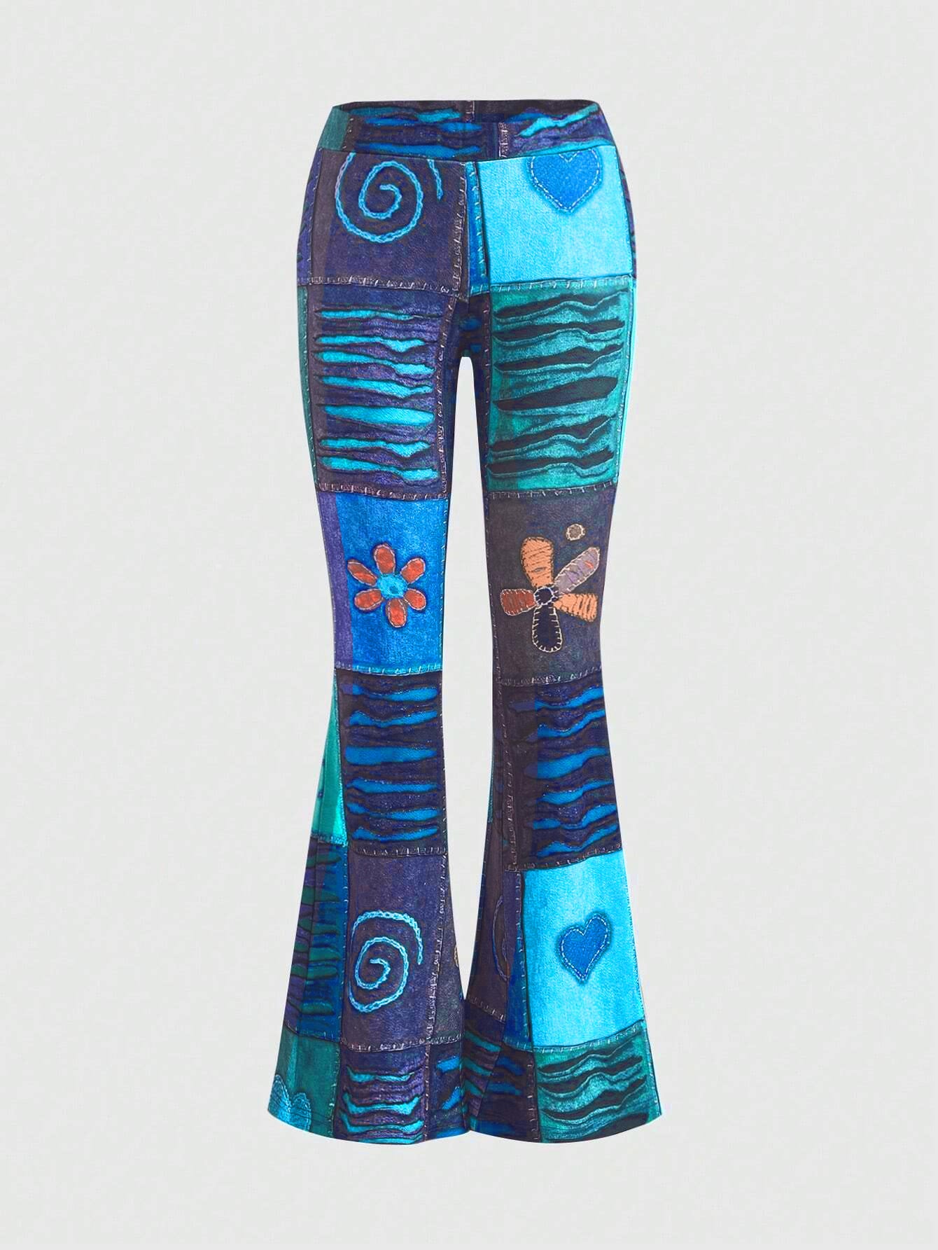 Pattern Abstract Art Style Personality Trend Tight Bootcut Pants