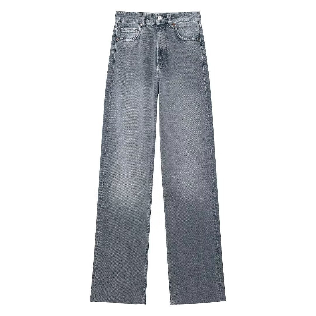 Fashion Casual High Waist Straight Wide Leg Denim Trousers For Women