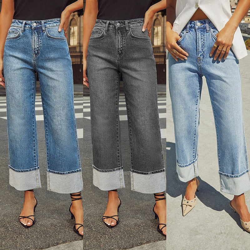 Retro Curling New Elastic Straight Jeans For Women