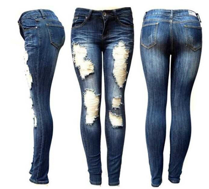 European And American Style Women Ripped Slimming Jeans