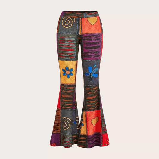 Pattern Abstract Art Style Personality Trend Tight Bootcut Pants