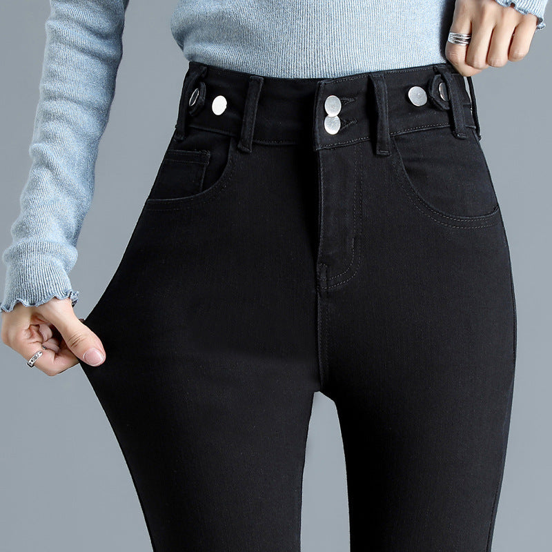 High Waist Stretch Jeans Tight And Warm Skinny Pants Women