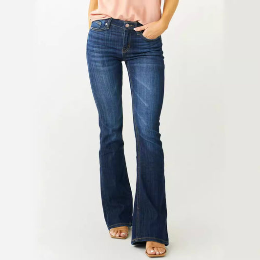 Ladies Mid Waist Slim-fit Stretch Flared Jeans