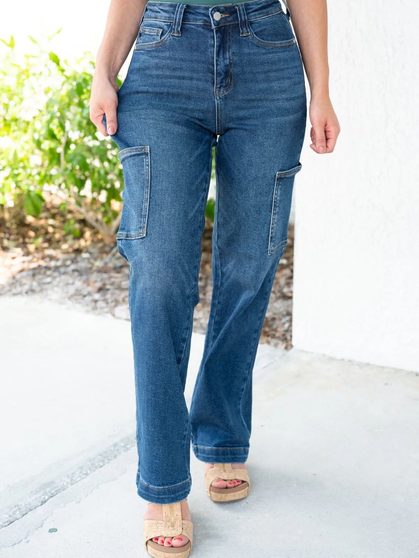 Multi-Pocket Workwear High Waist Wide Leg Jeans