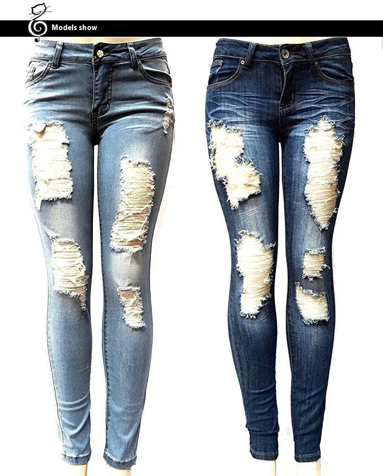 European And American Style Women Ripped Slimming Jeans