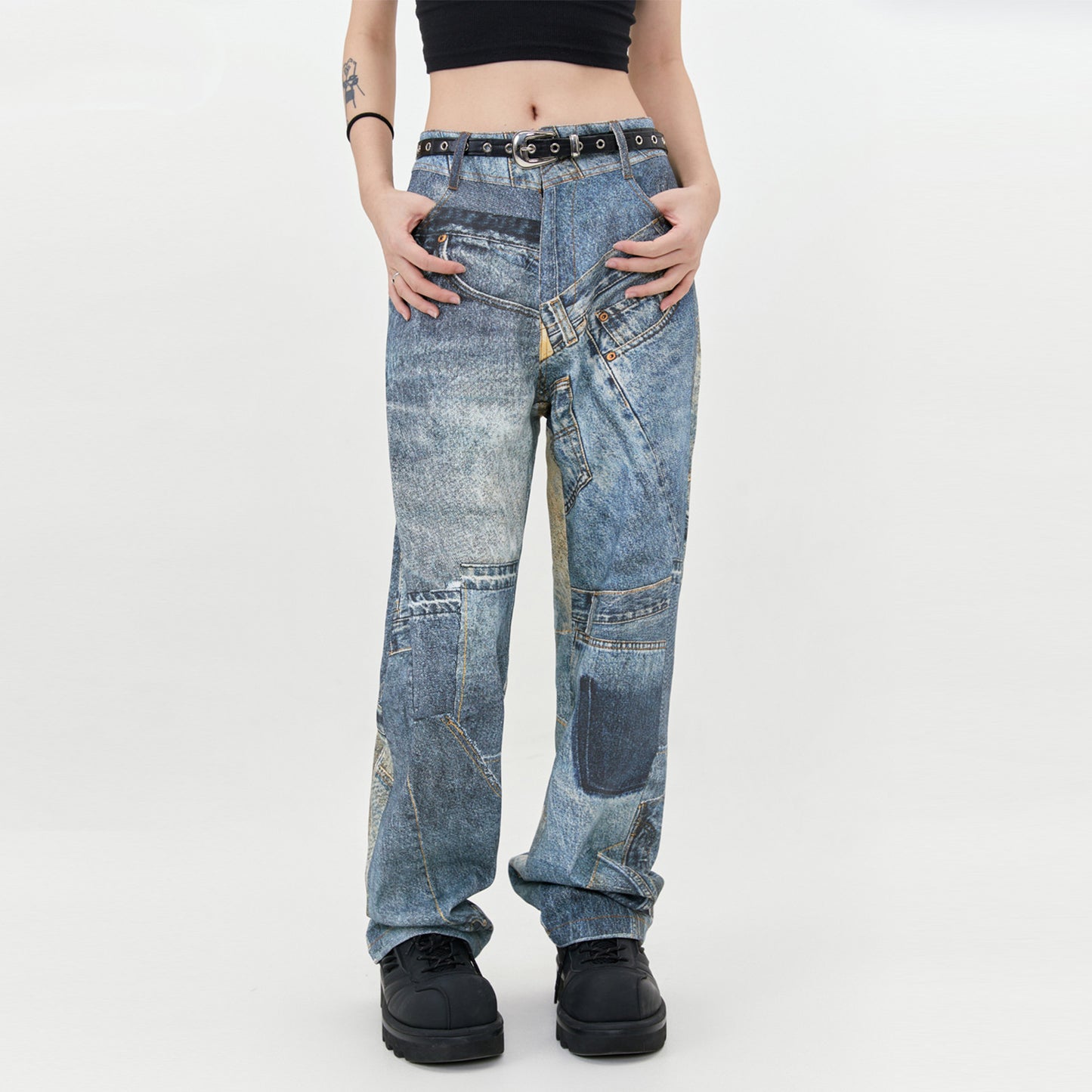 American Street Men's Denim Digital Printing Casual Trousers