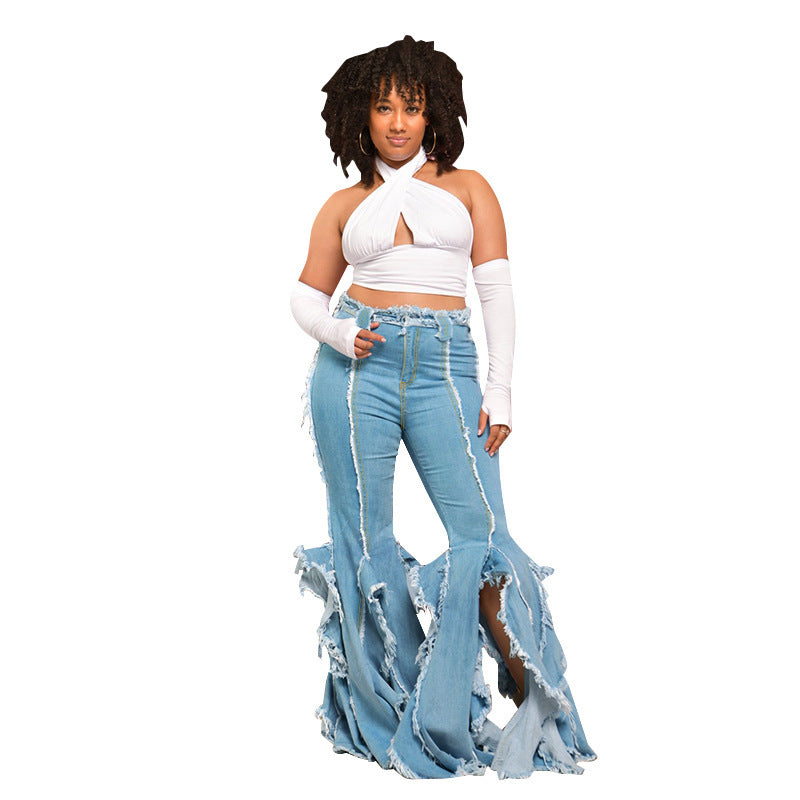 Women's Ripped Garment Wash Hollow Jeans