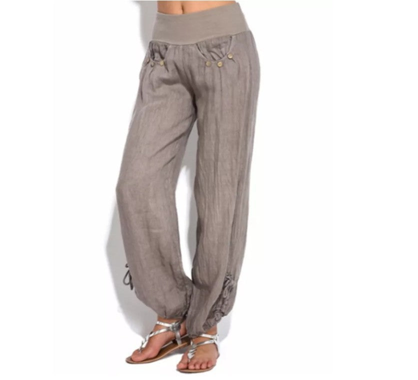 New Loose Button Decorations Casual Wide-leg Trousers Women