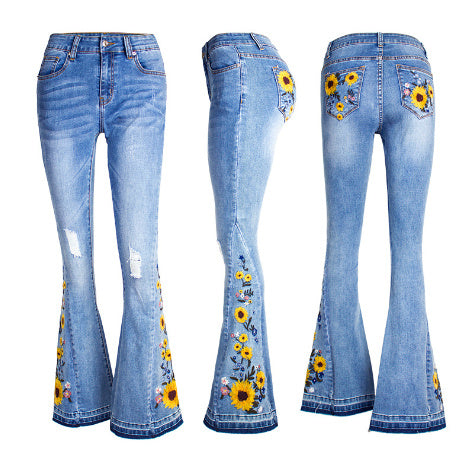 Women's Flared Jeans Women's 3D Embroidery