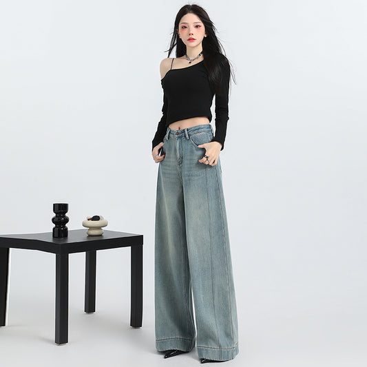 Spring New Straight Pants Mopping Jeans Trousers Lengthened